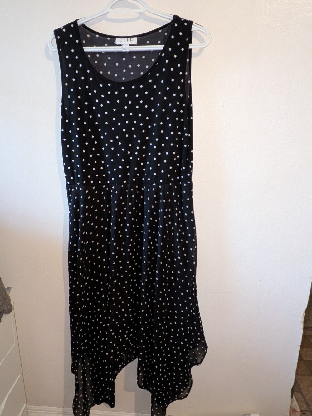 Polka Dot Sleeveless Black Dress with Hi-Low Hem